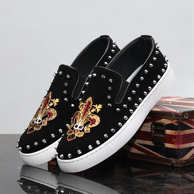 Suede Loafers Men - Rivets Embroidery Coiffeur Erkek Siyah Loafer