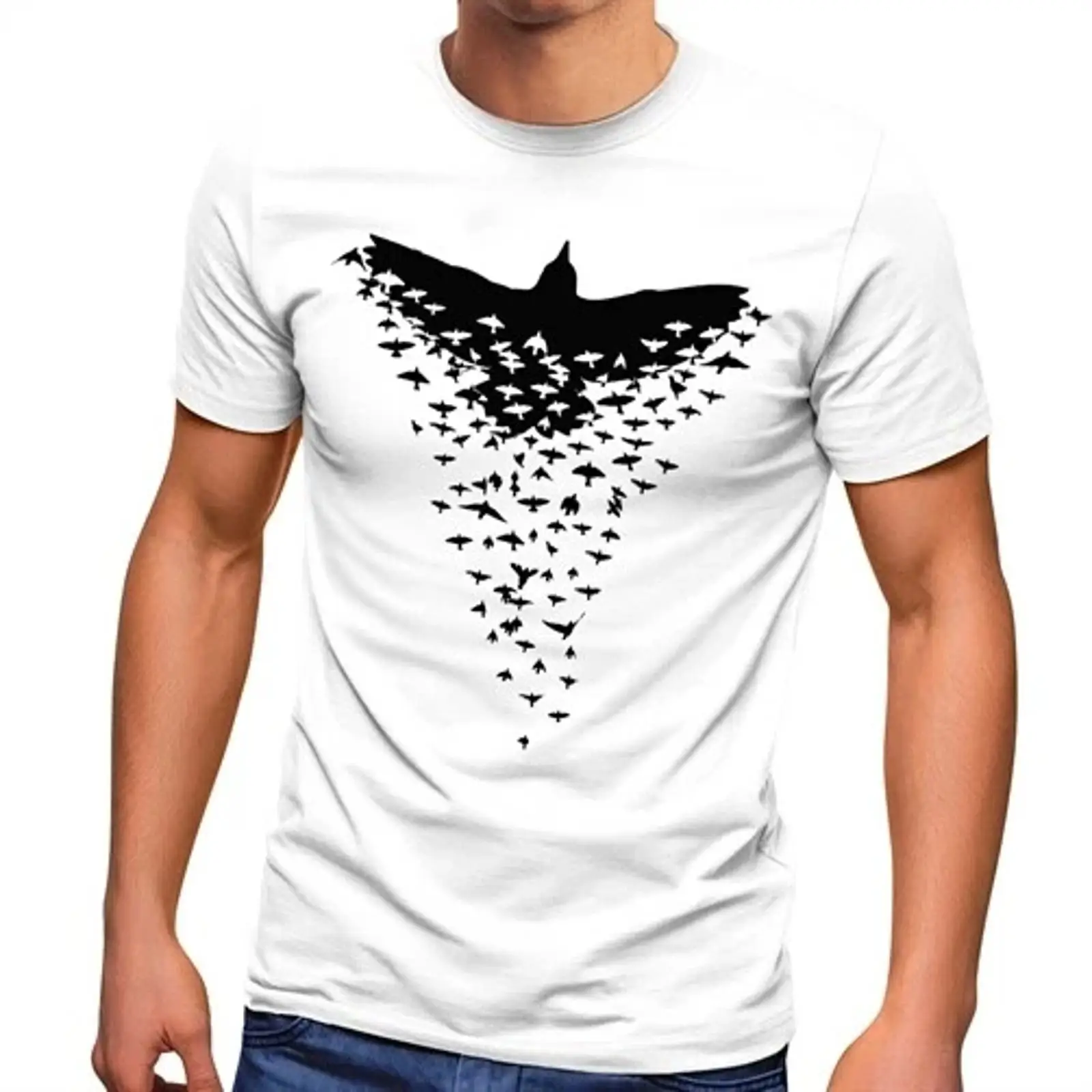 Mens Fashion Style Images - Erkek Tişörtü Karga Kuşu Sürü Hayvan