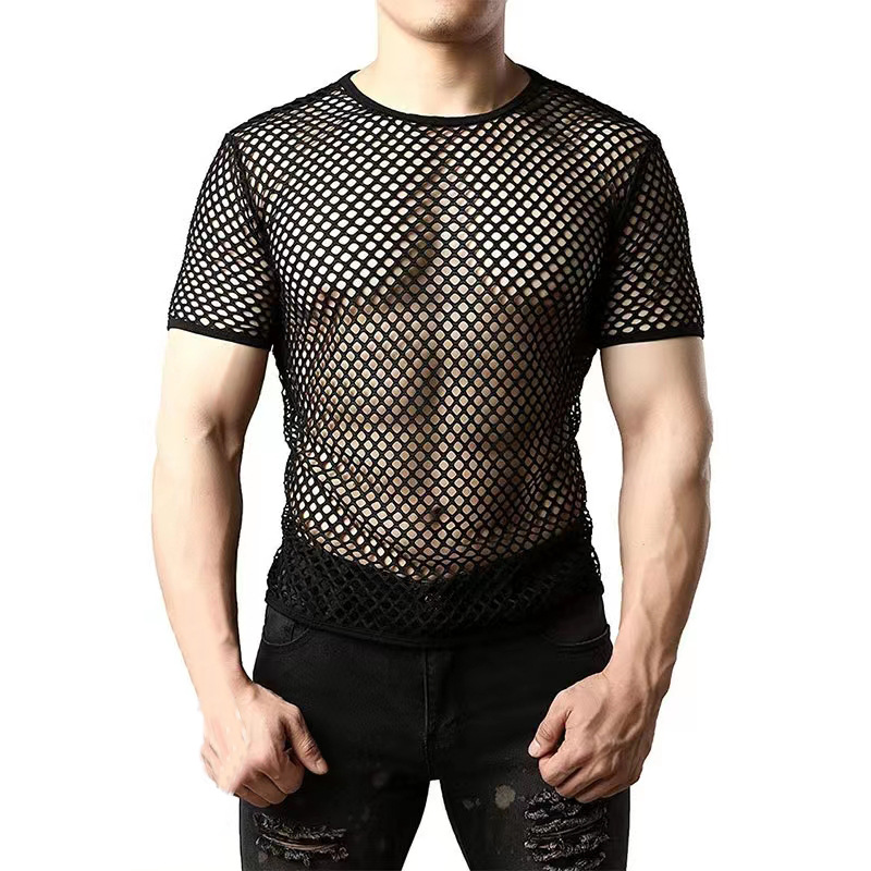 Men'S Fashion Night Out - Seksi Hollow Out Erkek Siyah Fishnet