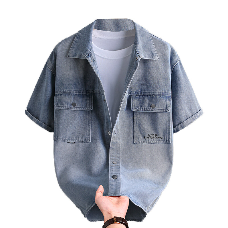 Mens Fashion Denim - Erkek Kot Gömlek Yaz Modası Düz