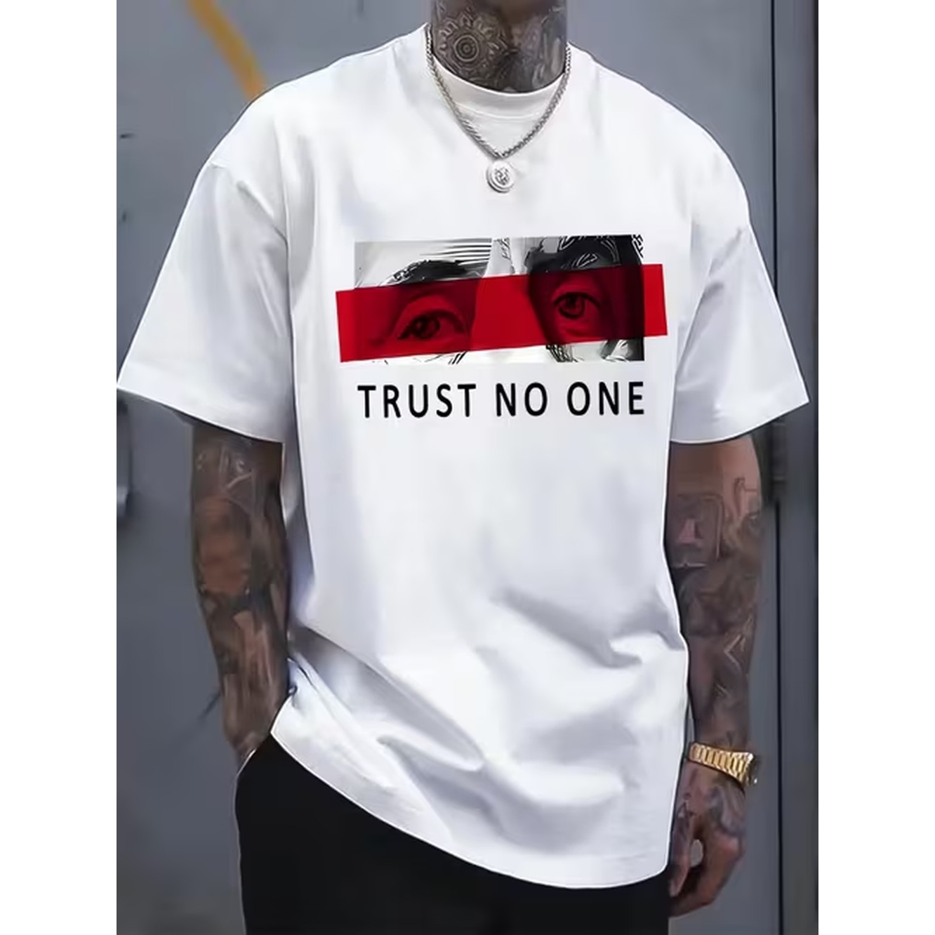 Mens Fashion Combination - Moda Baskılı Erkek Tişörtü Sakin Düz
