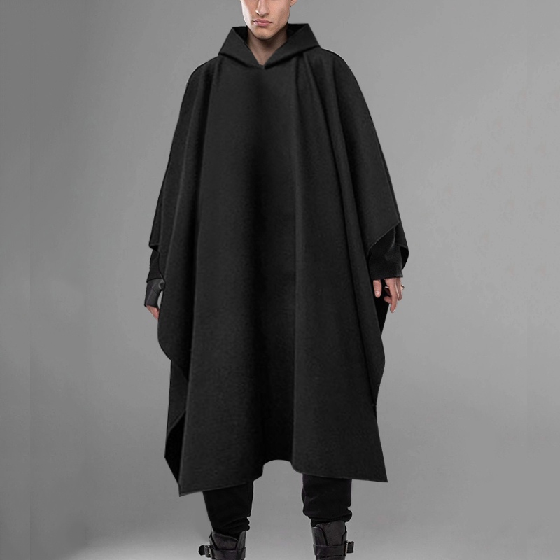 Mens Fashion Poncho - INCERUN Moda Erkek Pelerin Mont Kapşonlu