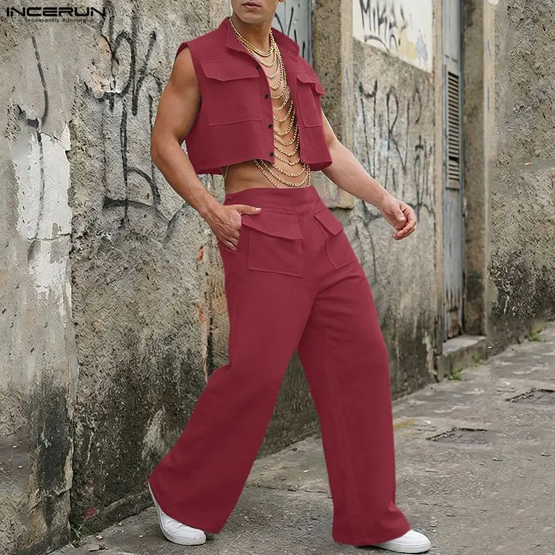 Men'S Fashion For 2026 - INCERUN Erkek Setleri Katı Kolsuz Kırpma
