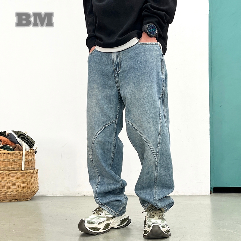 Men'S Fashion With Baggy Jeans - Amerikan Streetweet Açık Mavi Şalvar Kot