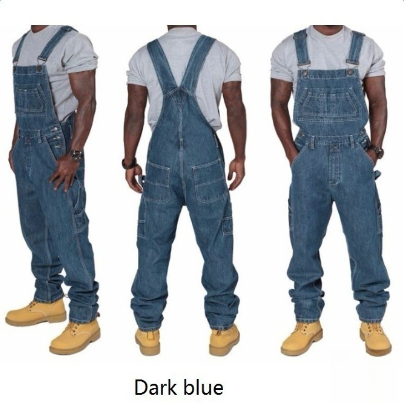 Mens Fashion Denim - Erkek Yırtık Kot Askılı Tulum Modası