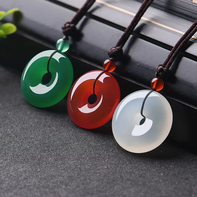 Men'S Fashion Necklaces - Doğal renkli yeşim çörek kolye akik