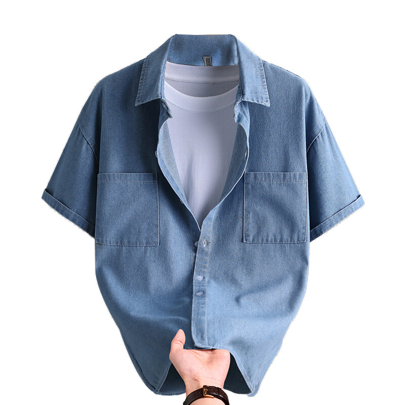 Mens Fashion Denim - Erkek Kot Gömlek Yaz Modası Düz