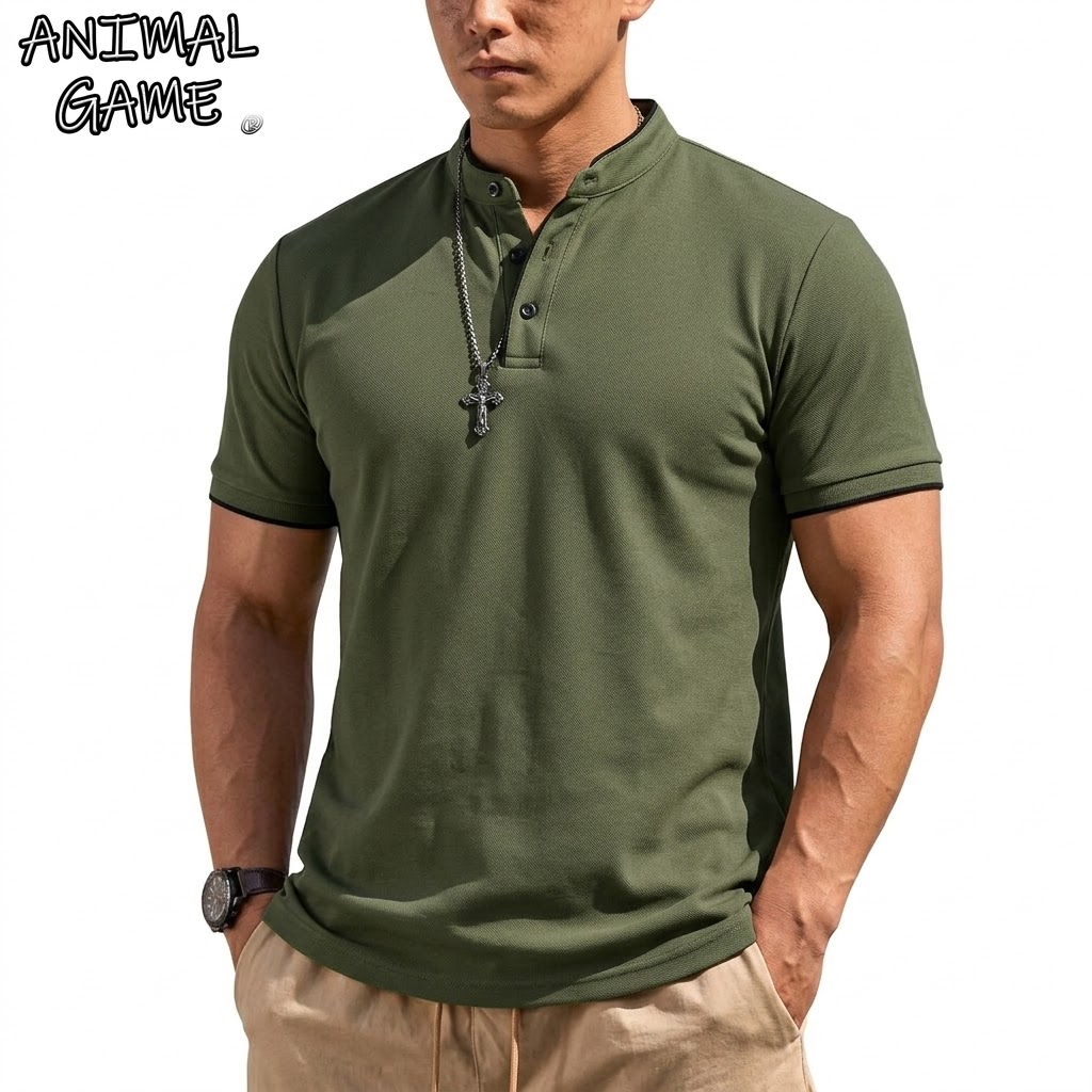 Men'S Fashion Polo - Yazlık Kısa Kollu Henley Gömlek Erkek