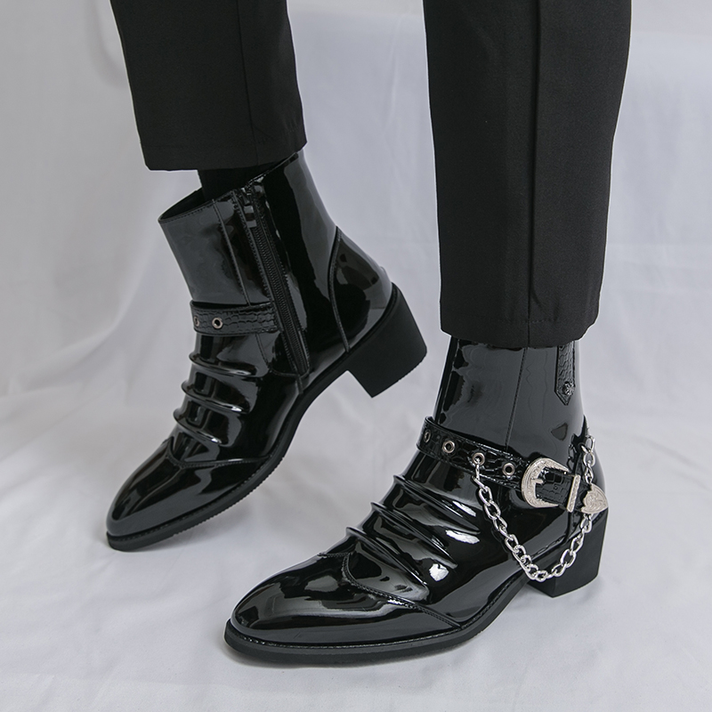 Men Fashion Elegant - Moda Yan Fermuarlı Yüksek Top Erkek
