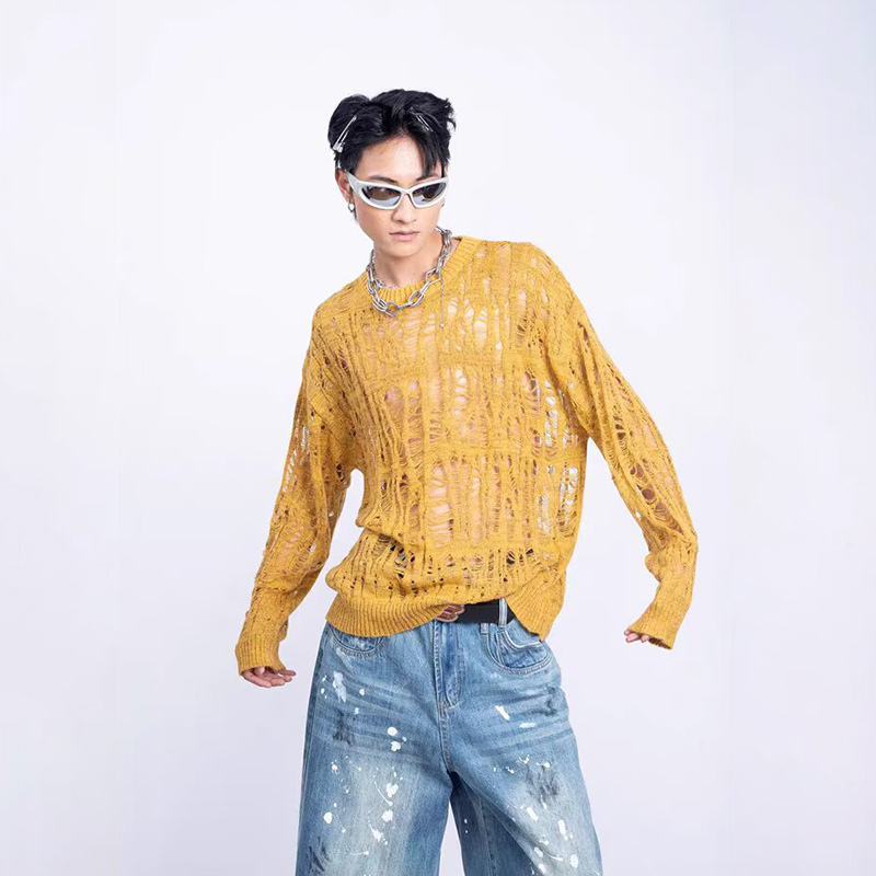 Vintage Yırtık Hollow Out Örgü - Mens Fashion Mullet incelemesi ve fiyatı